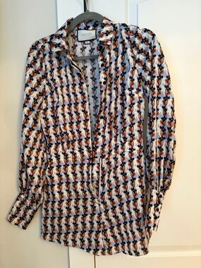 Alexis Floral Button-Front Shirt in Navy, Pink and Cream